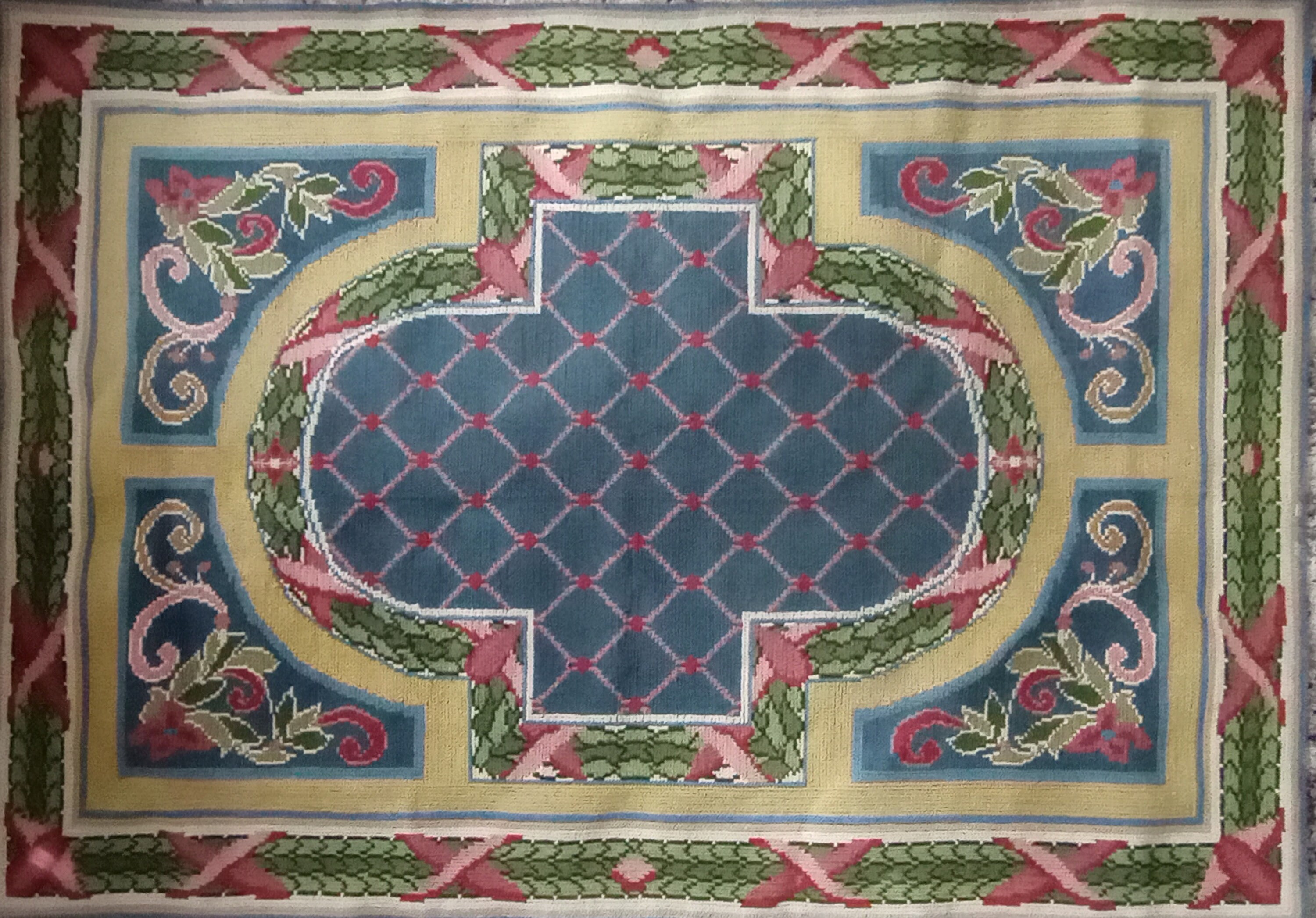 希少☆アライオロス絨毯ポルトガル伝統工芸品認証Arraiolos花白ピンク