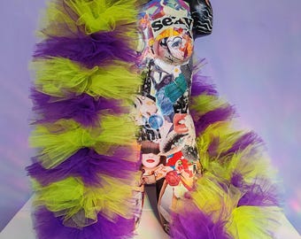 Tulle Boa Purple Lime | Drag Burlesque Costume | Statement Stage Accessory | Vegan Feather Boa | Strange and Unusual