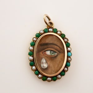 Antique 9 ct lover&#39;s eye locket victorian edwardian interracial love black hand painted