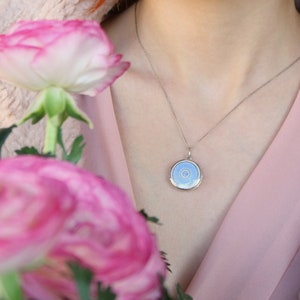 Enamel locket pendant vitreous enamel restored lover&#39;s eye miniature painting dust blue white edwardian
