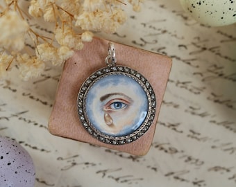 Lover's eye antique Georgian seed pearl silver pendant locket