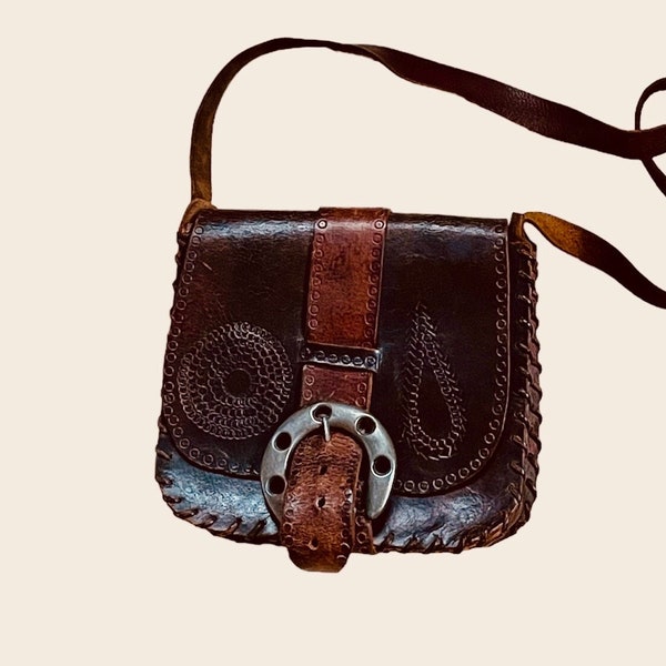 Sac besace bohème en cuir vintage 70’s