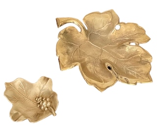 Pair of vintage brass leaf trinket trays
