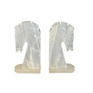 Large pair of vintage onyx horse head bookends