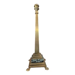 Ancienne grande lampe sur colonne en bronze doré et marbre