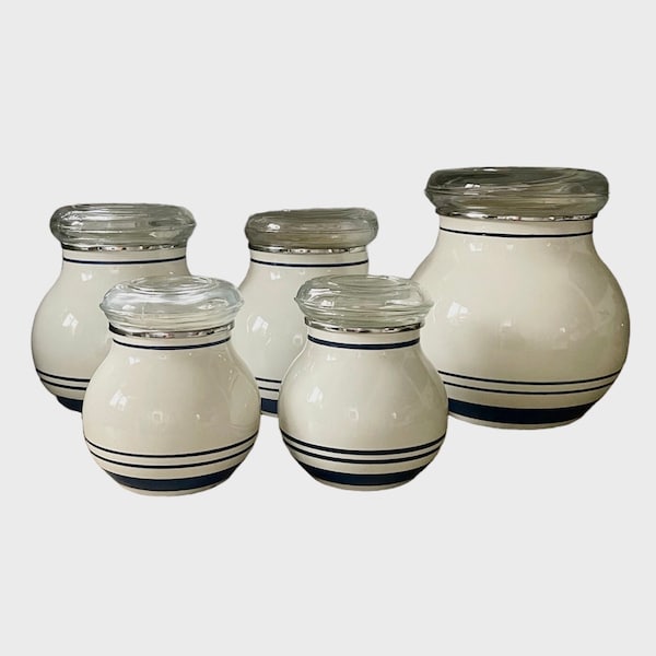 5 airtight kitchen pots in vintage enamel Ikea 1980