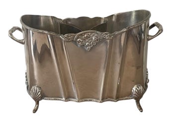 Cubitera/bandeja para champán vintage de metal plateado Winston Sheffield – forma de doble botella