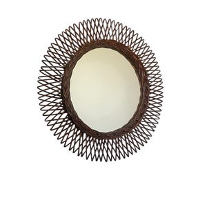 Large vintage rattan sunburst mirror 19.30&quot;/49cm