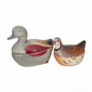Two Duck Dishes in French Barbotine M. Caugant Vintage