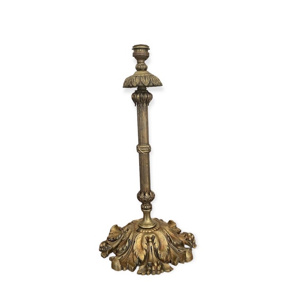 Ancienne grande lampe sur colonne en bronze doré