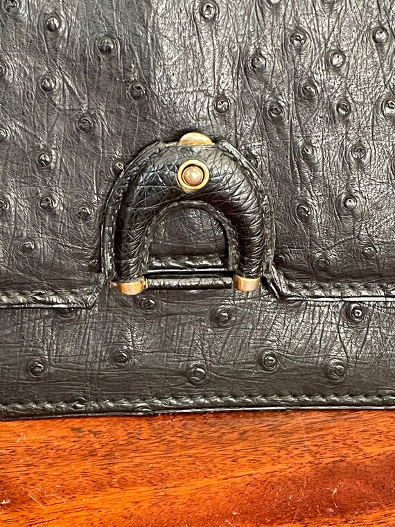 1960s black ostrich leather handbag - image 9