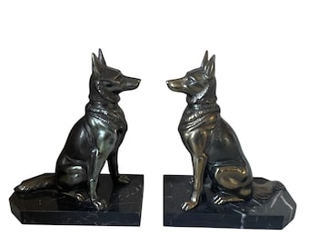 Serre-livres Chien En Marbre Et Doré, Style Art Déco, Pour Adulte