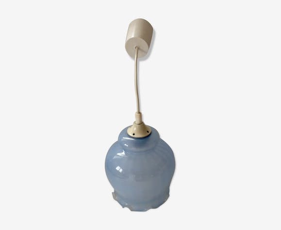 Suspension Tulipe Opaline Bleue Années 1970