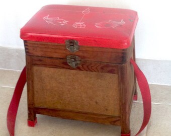 Tabouret De Pêche Antique Vintage – Creel 13hx16L – Bois