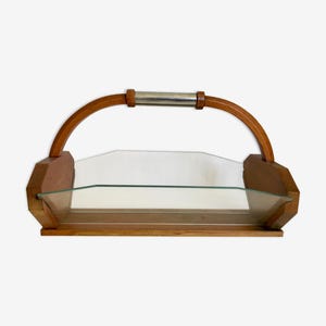 Alter Korb/Schmuckstück aus Holz und Art-Deco-Glas