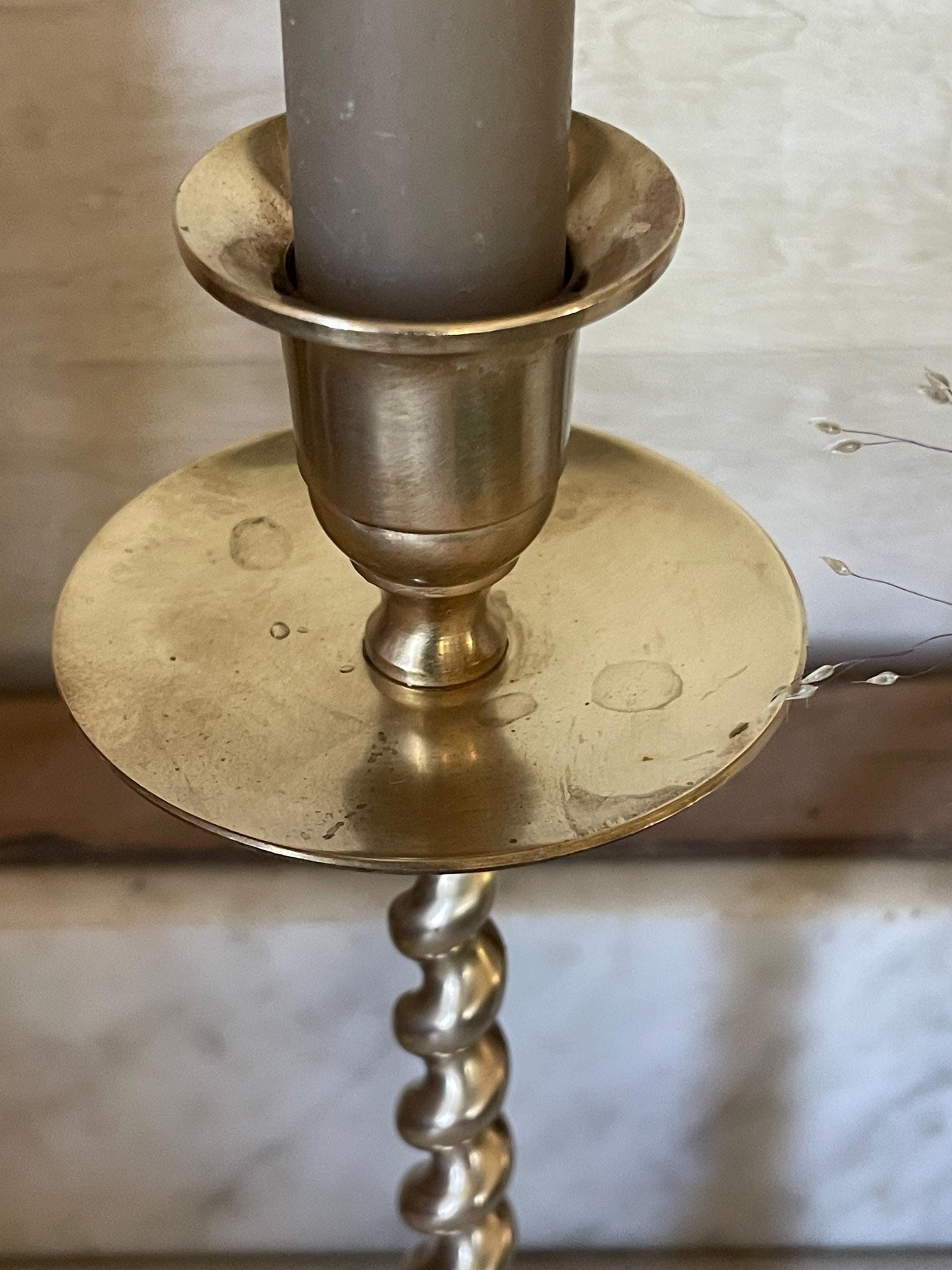 ヴィンテージ真鍮ツイストキャンドルホルダー 2個セット 8.65インチ