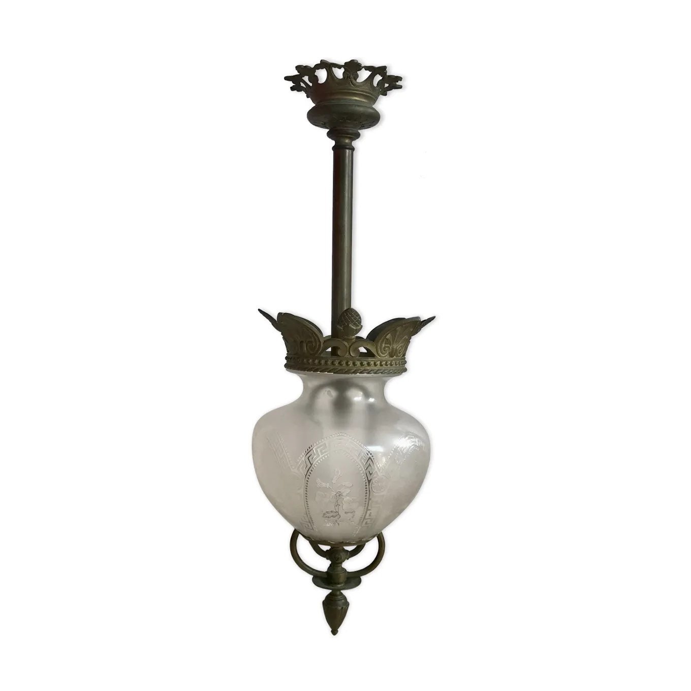 Rare Ancienne Grande Suspension Lanterne en Bronze Doré Xixème Siècle