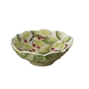 Vintage French barbotine fruit bowl, deep dish