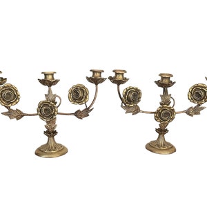Rare/ Old Pair of candlesticks decorated with Art Nouveau roses