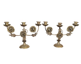 Rare/ Old Pair of candlesticks decorated with Art Nouveau roses