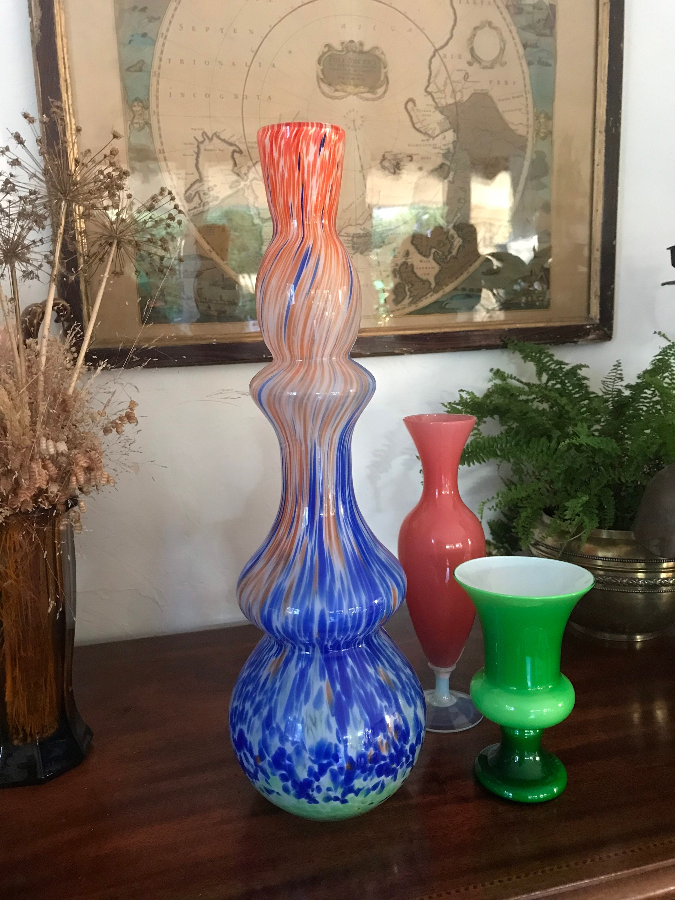 ムラノガラス murano ヴィンテージ 花瓶 ヴィンテージフラワーベースベネチアンガラスエナメル彩色