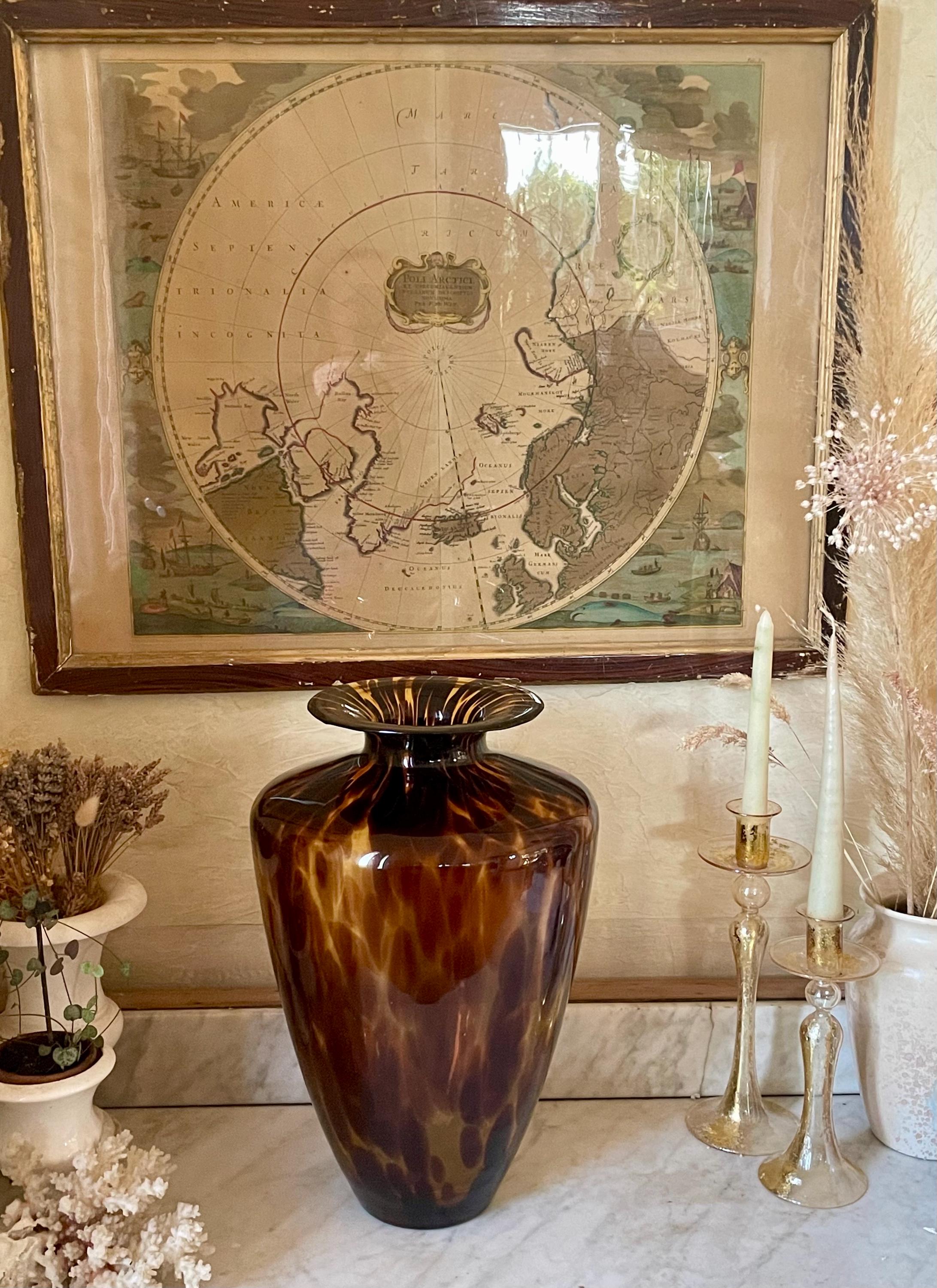 吹きガラス製の大型ヴィンテージムラーノタイガーアイ花瓶、14.55