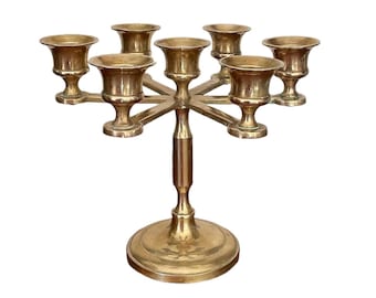 Low Scandinavian 7-light vintage brass chandelier