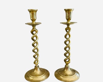 Old pair of twisted gilded bronze candlesticks 12.80"/32.5cm