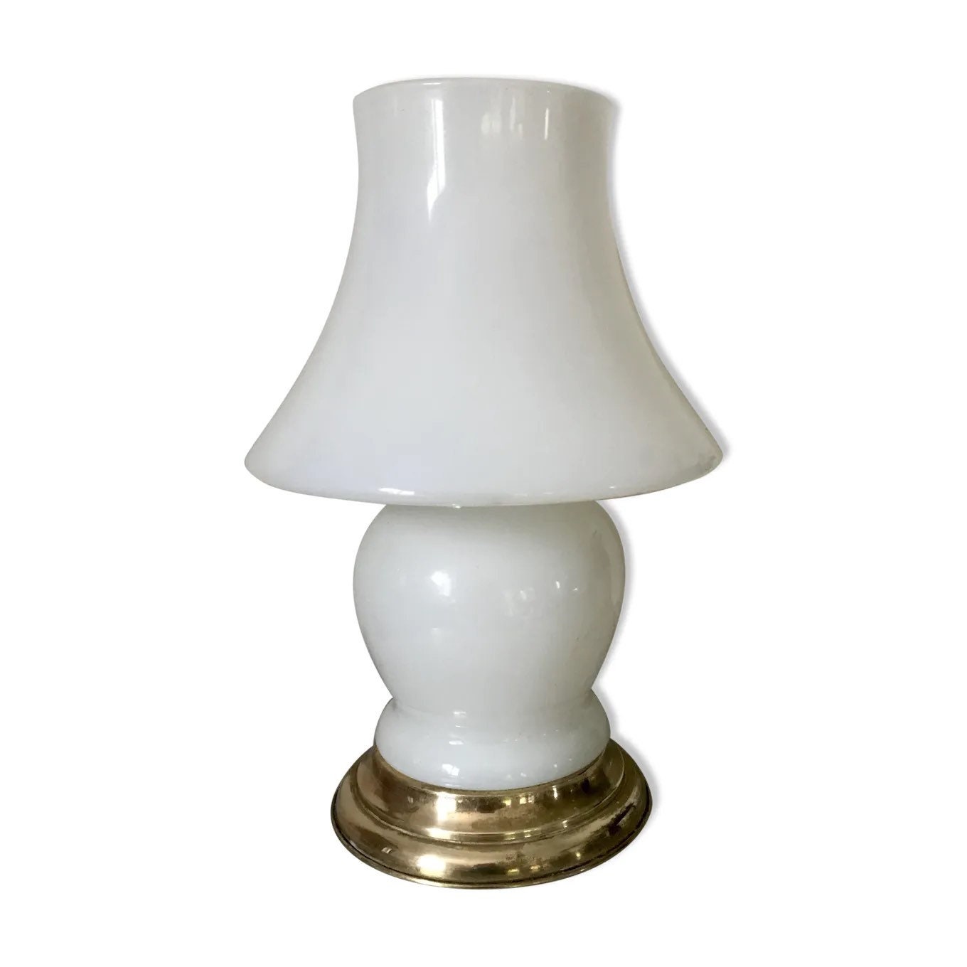 Lampe Champignon Opaline et Laiton Vintage