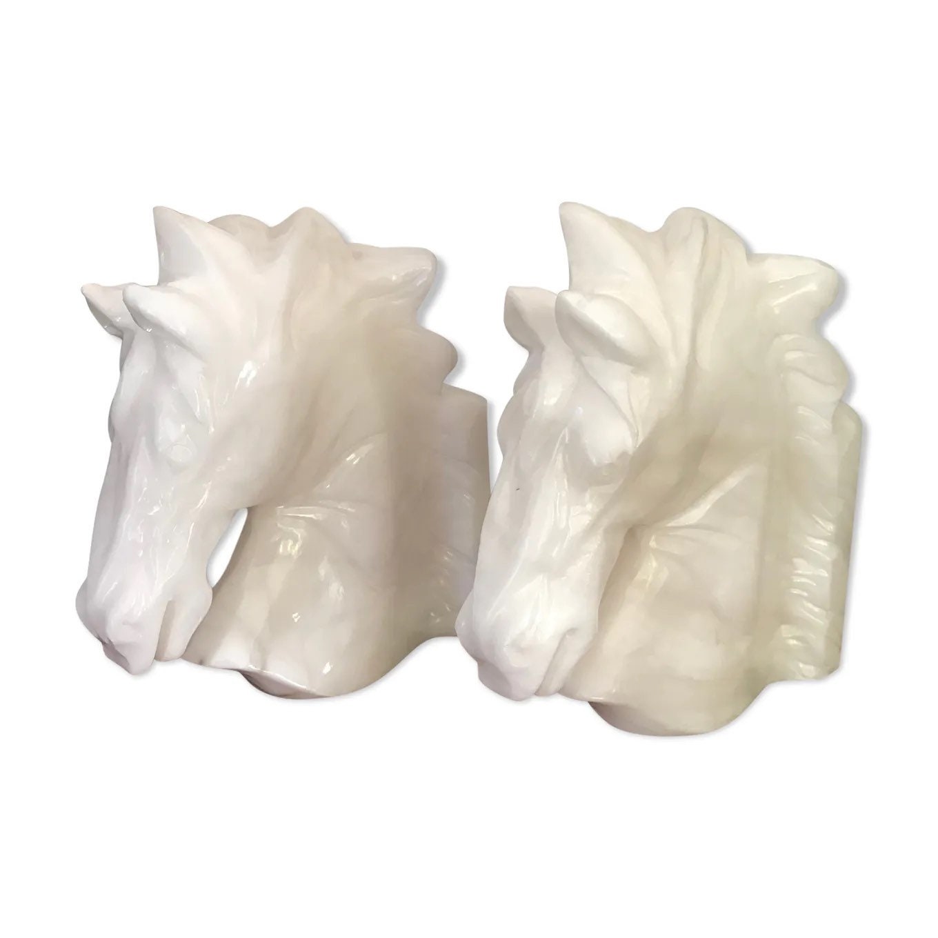 Paire de Serre-Livres Chevaux en Marbre Vintage