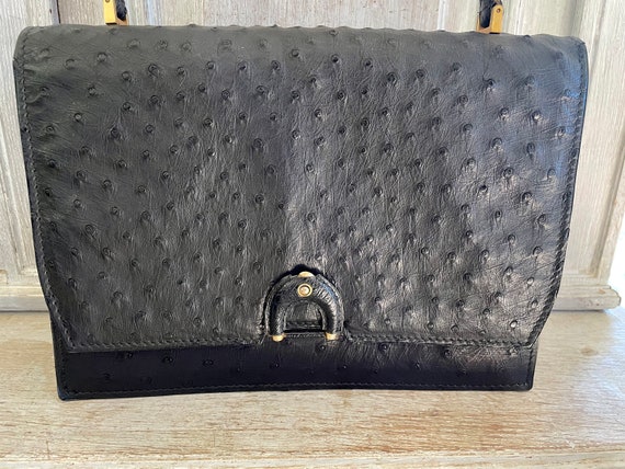 1960s black ostrich leather handbag - image 3