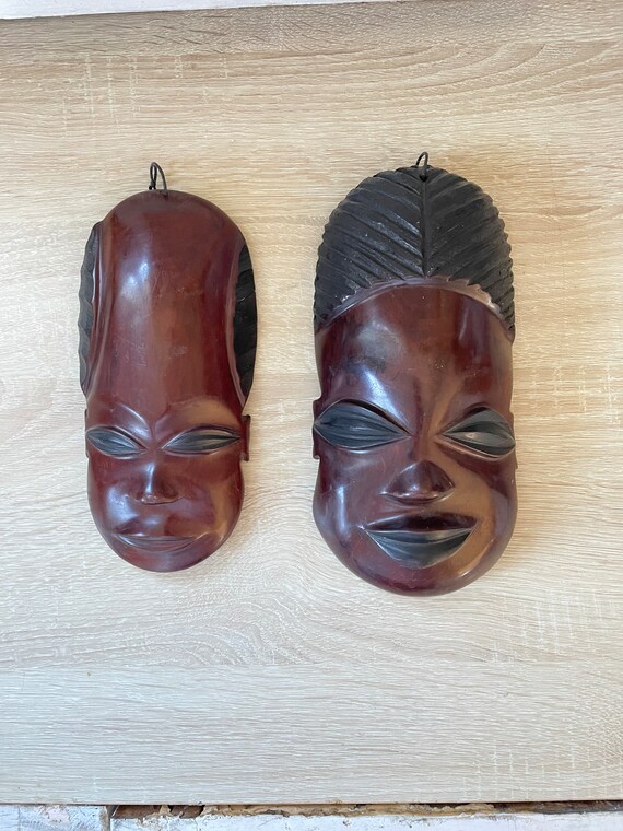 ヴィンテージの木製彫刻アフリカマスク - Etsy 日本