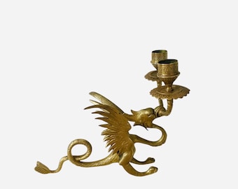 Antique mythological bronze dragon candlestick in Napoleon III style