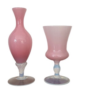 Duo of old pink opaline vases