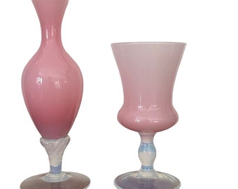 Duo of old pink opaline vases