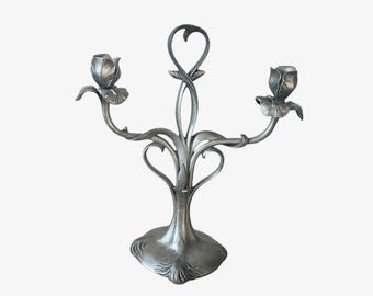 Pair of Gallia Christofle Candlesticks in Art Nouveau silver patina metal