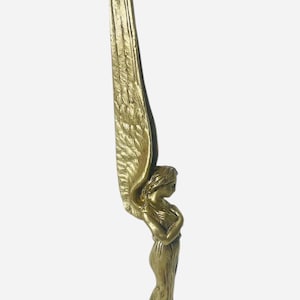 Selo antigo, escultura de anjo abrindo carta em bronze dourado do século XIX