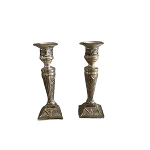 Pair of old vintage silver brass candle holders