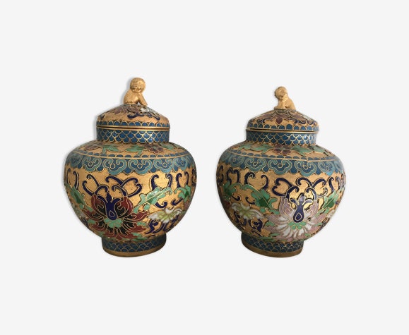 Ancienne Paire de Pots en Émail Cloisonné Chinois