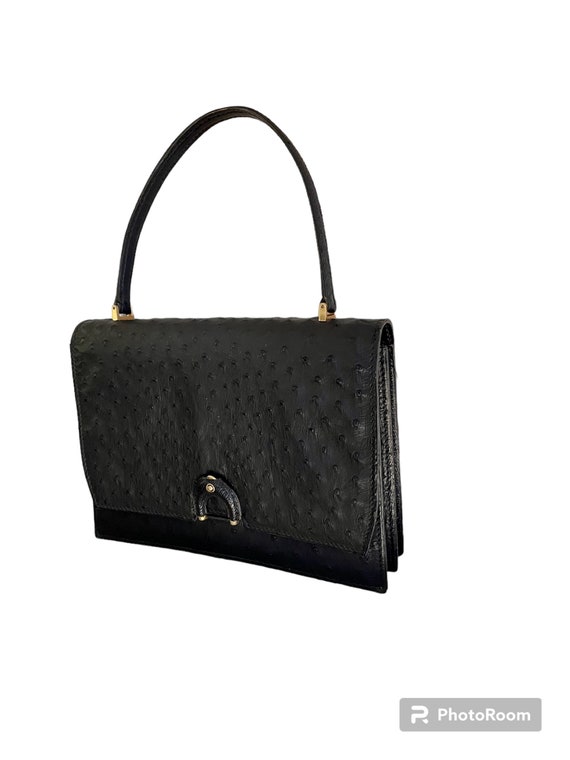 1960s black ostrich leather handbag - image 1