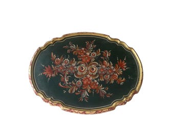 Bandeja vintage holandesa hecha a mano con decoración floral.