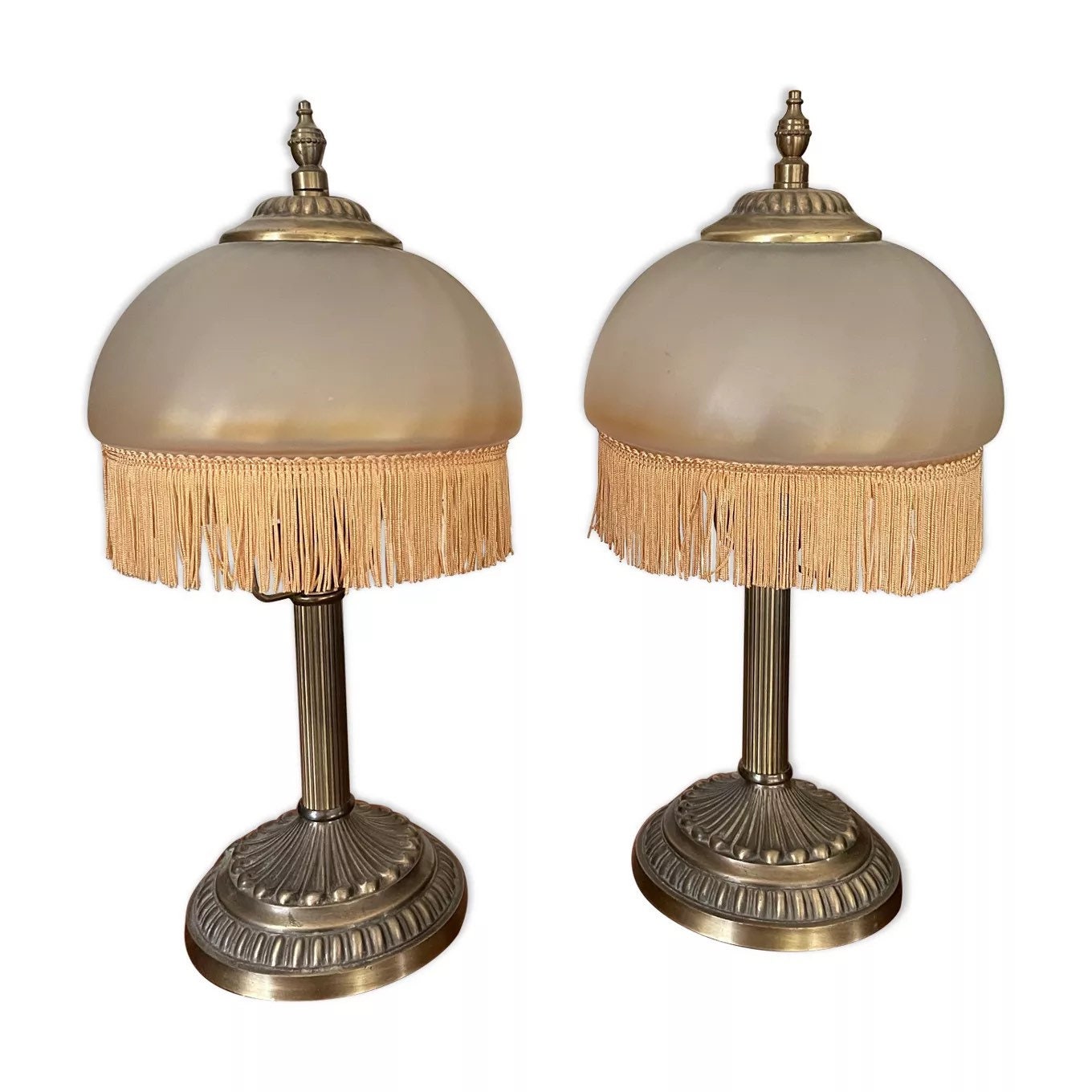 Paire de Lampes en Laiton et Dôme Verre Vintage