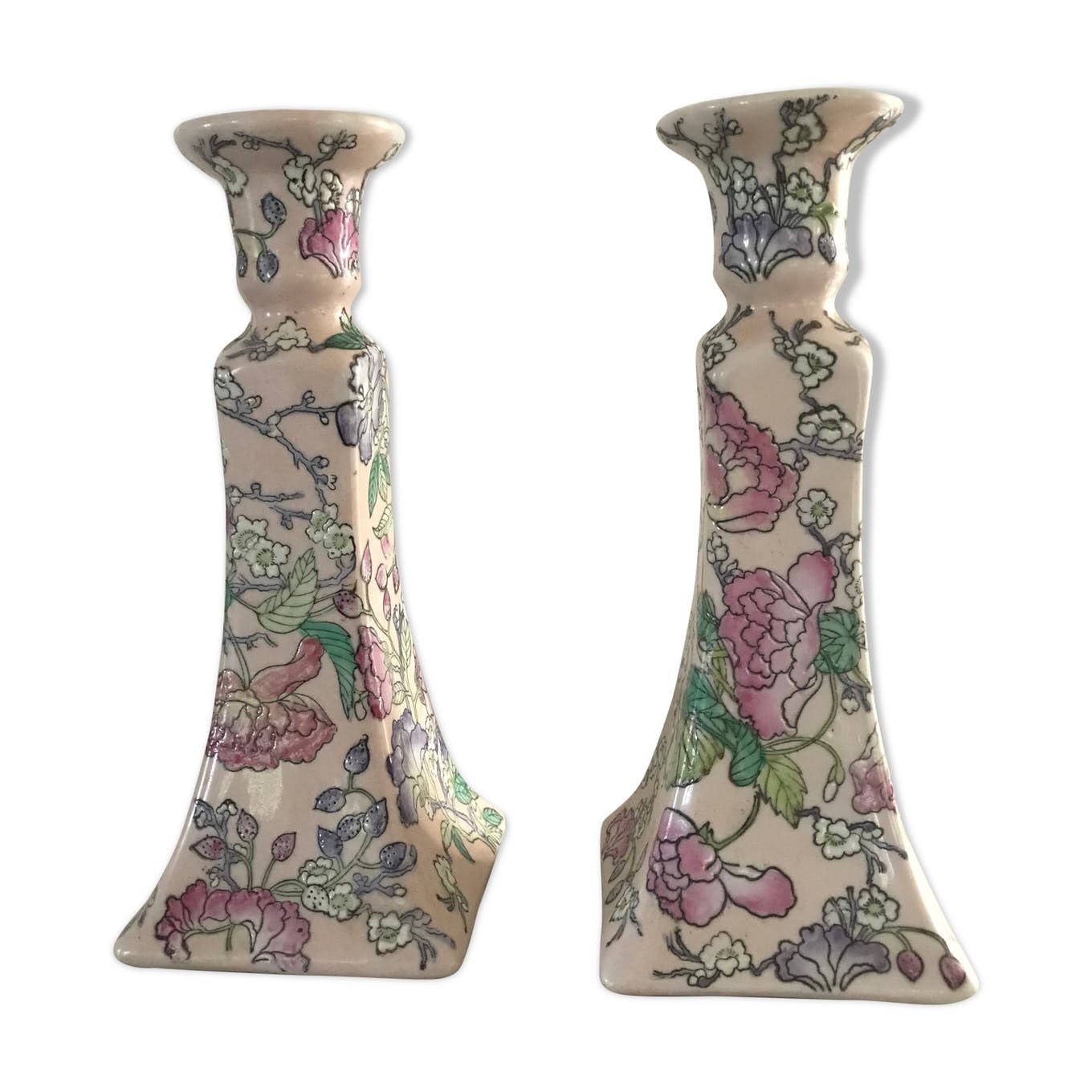 Paire de Bougeoirs en Céramique Émaillée Vintage