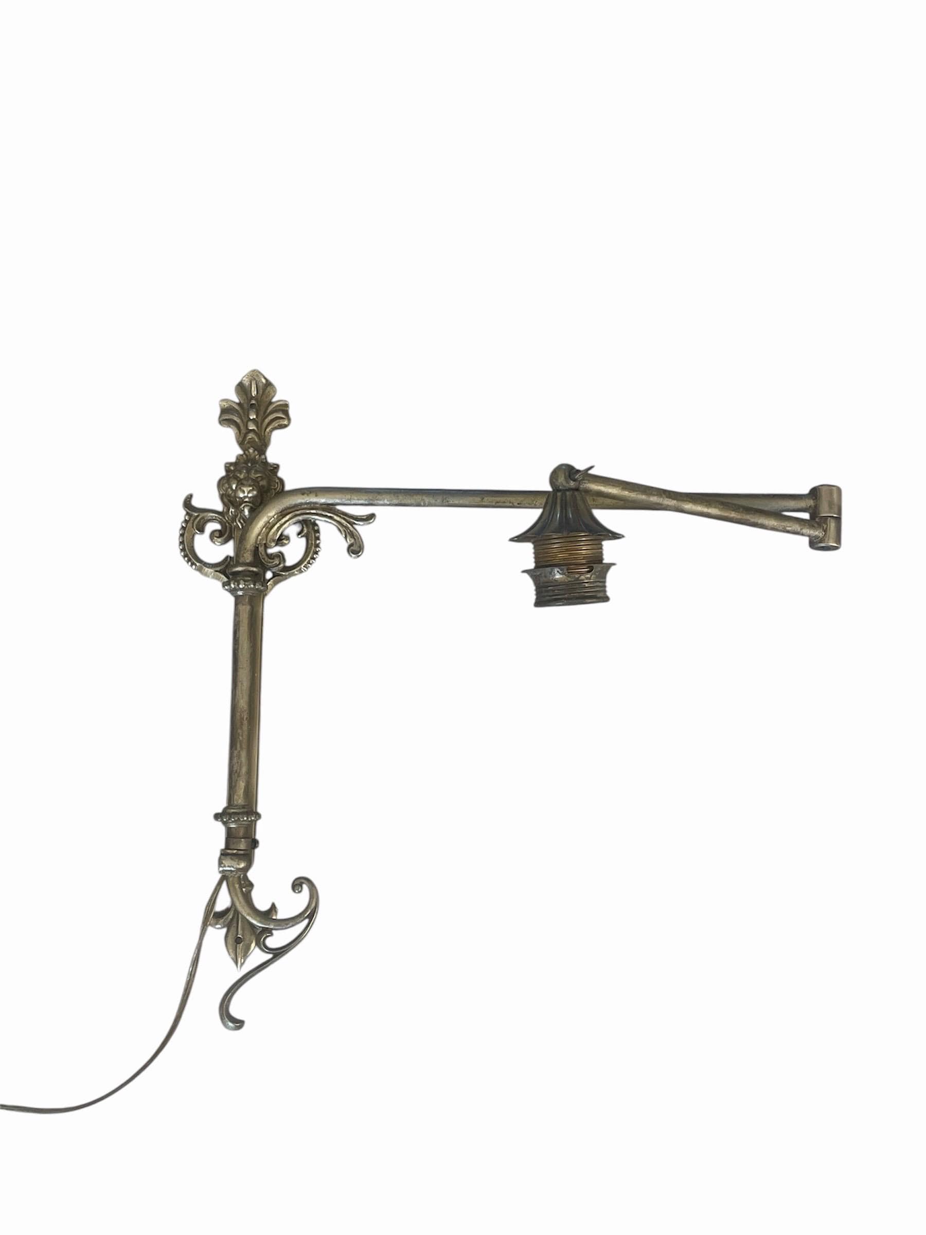 Applique Bras Oscillant En Laiton Et Métal Doré, Style 1900