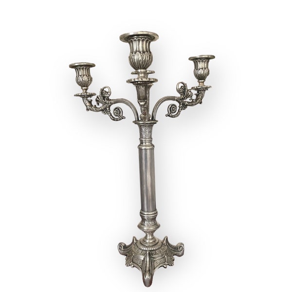 Former large candlestick with four lights in silvered bronze