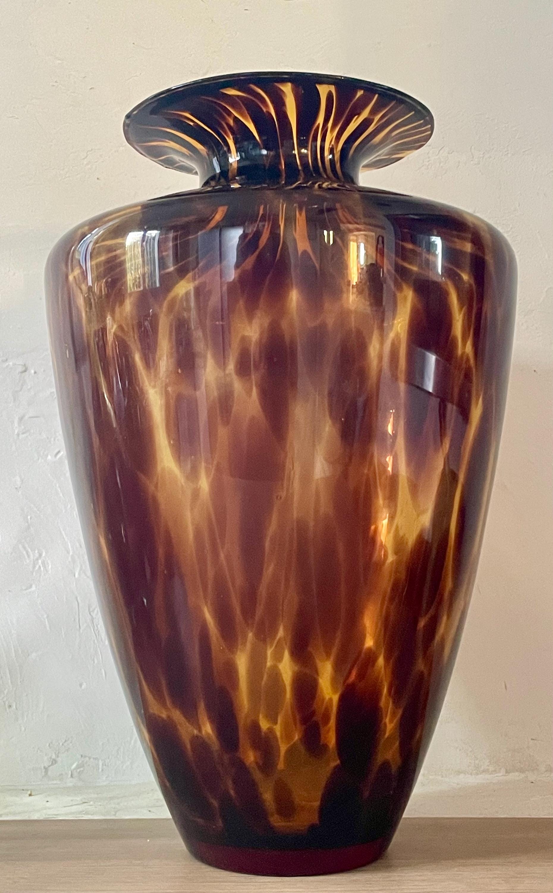 吹きガラス製の大型ヴィンテージムラーノタイガーアイ花瓶、14.55