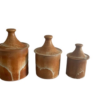 Set of 3 vintage stoneware pots