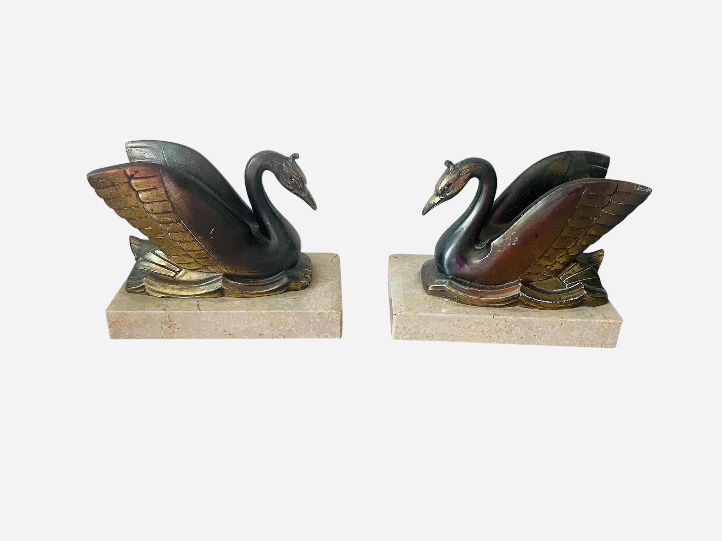 Paire De Serre-livres Décoratifs Canard En Bois Sculpté – Vert – Vintage