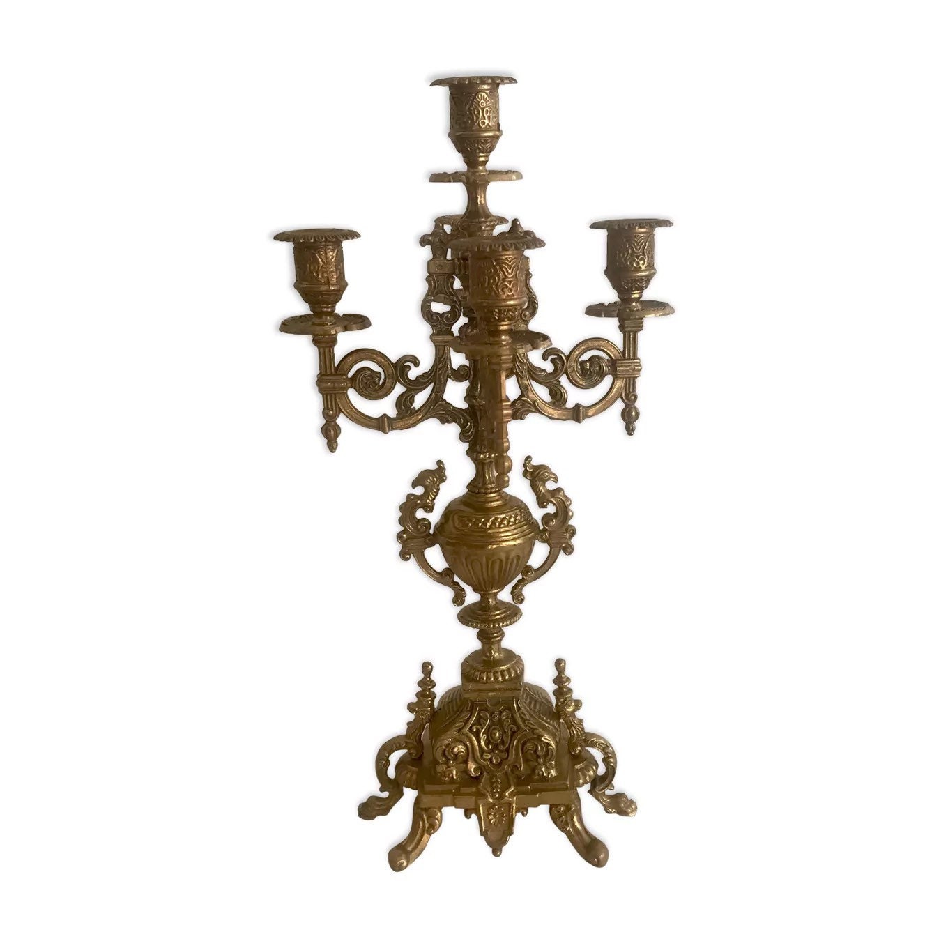 Ancien Chandelier Baroque en Bronze Doré