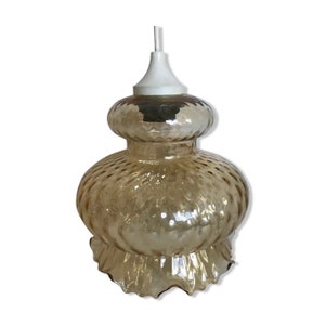 Old tulip pendant lamp in vintage amber glass